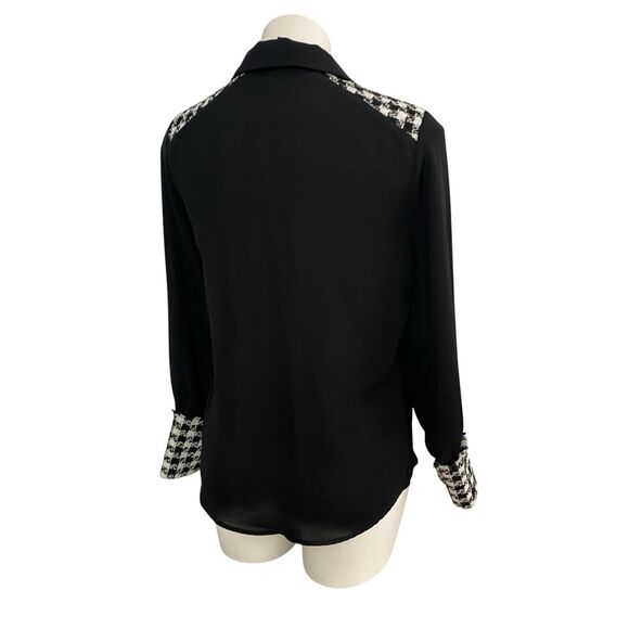 Laundry by Shelli Segal Top Womens Sz Small Black Houndstooth Shirt Work Office - Picture 12 of 16